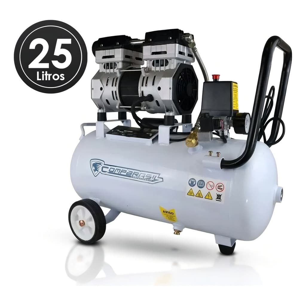 Compressor de Ar 25L Compbrasil 120psi Silencioso isento óleo monofásico