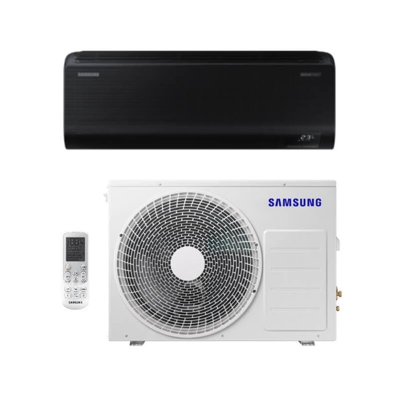 Ar Condicionado Split Inverter Samsung Windfree Black AI 24000 BTUs, unidade externa preta e unidade interna branca