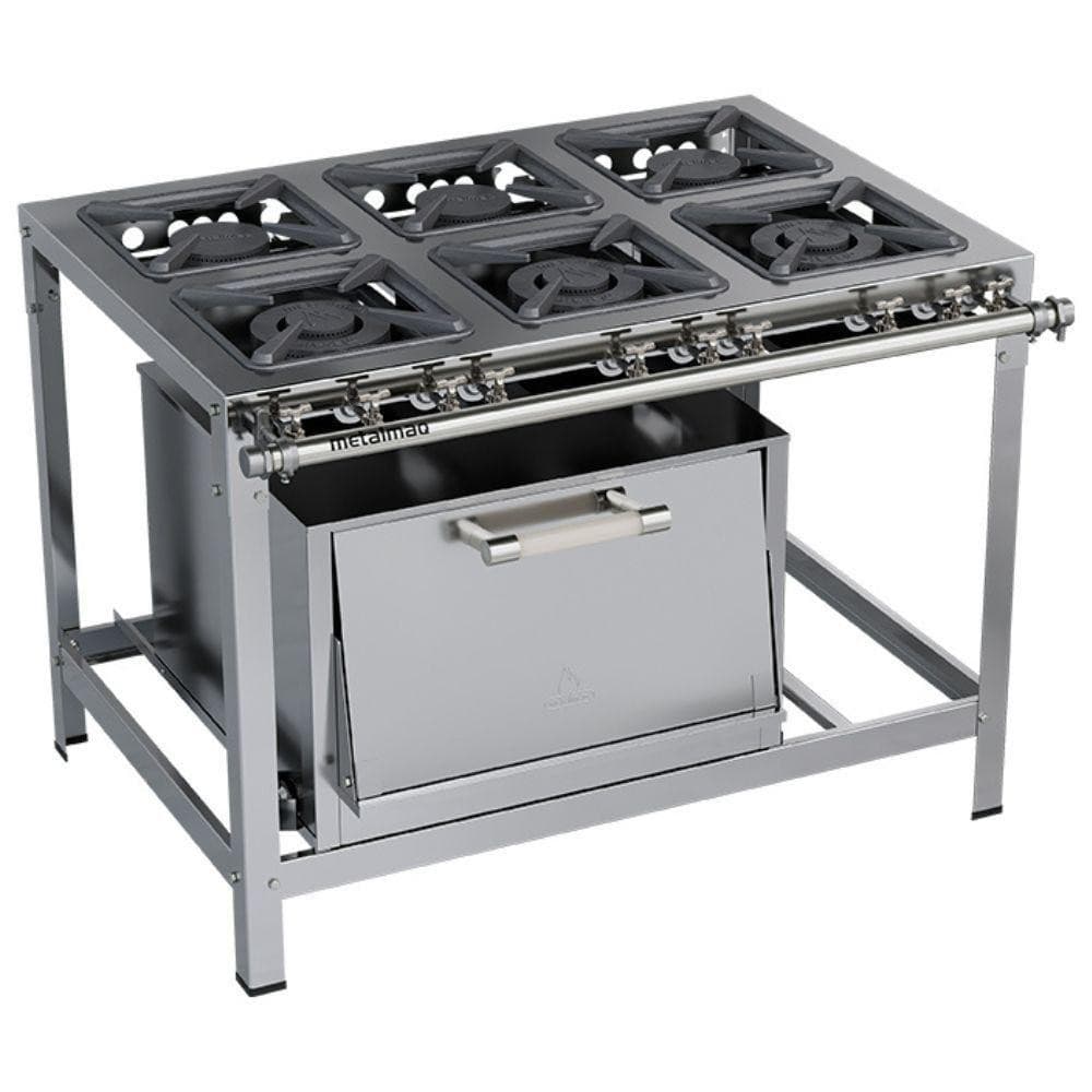 Fogão industrial Metalmaq com seis bocas e forno M19 em aço inoxidável