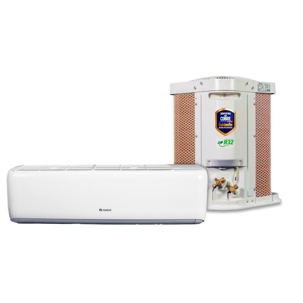 Ar condicionado split de parede Gree 9000 BTUs branco com unidade externa marrom