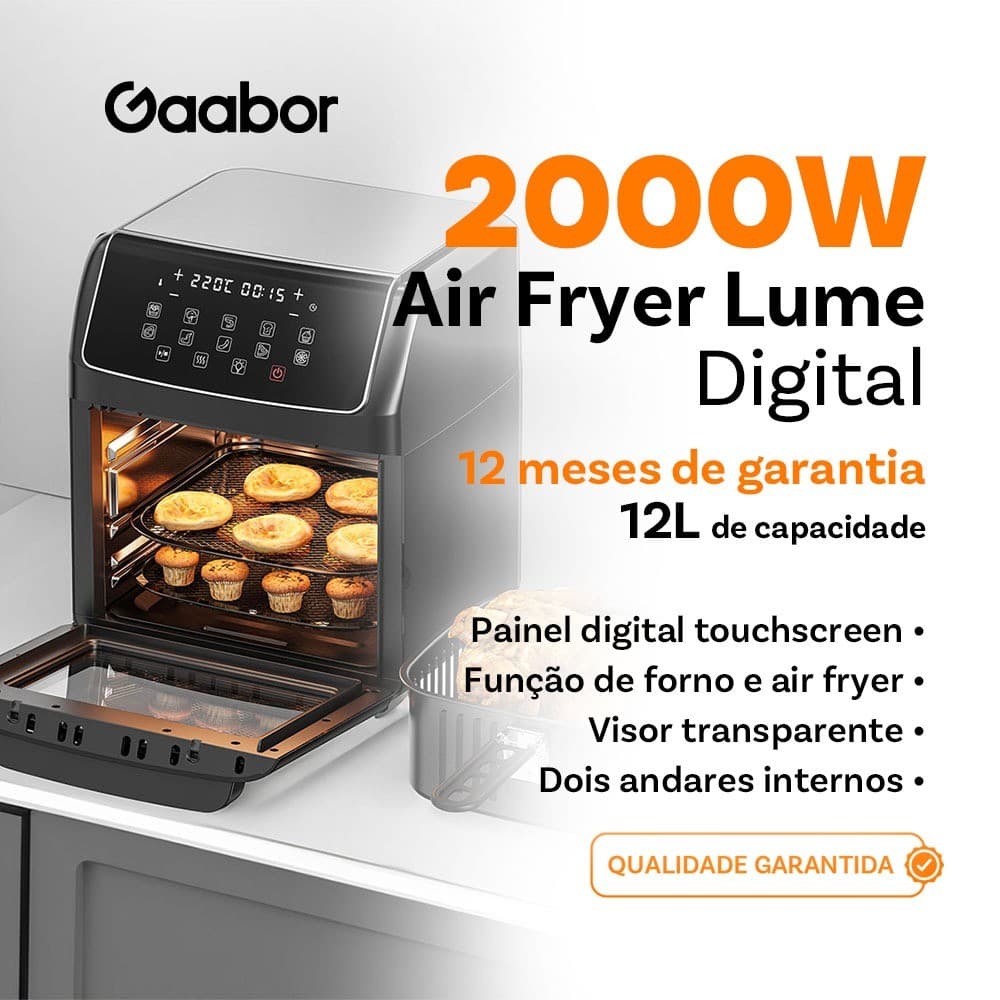 Fritadeira elétrica sem óleo Gaabor AF-120T01, 12L, painel digital, forno e air fryer, 12 meses de garantia