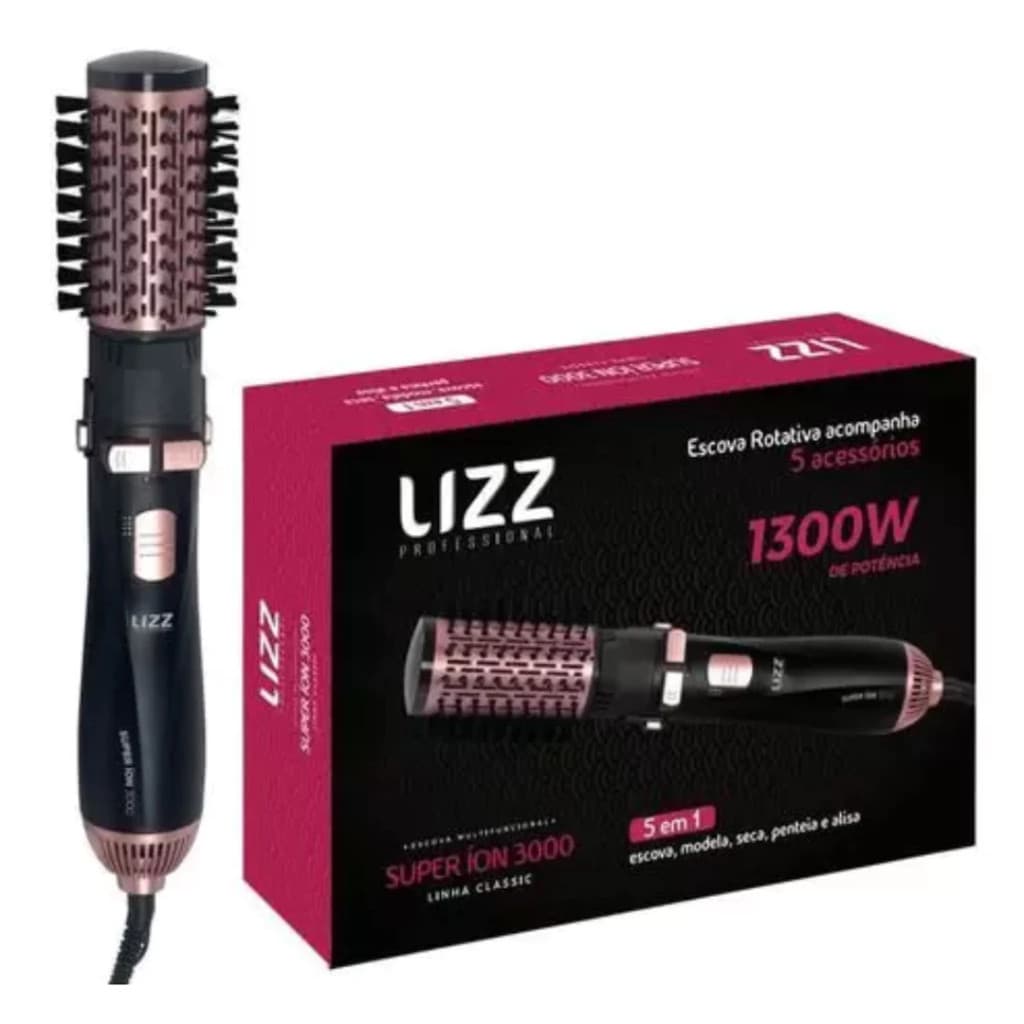Lizz Profissional Escova Multifuncional Rotativa 5 em 1 Super Íon 3000 110 V 1300 W