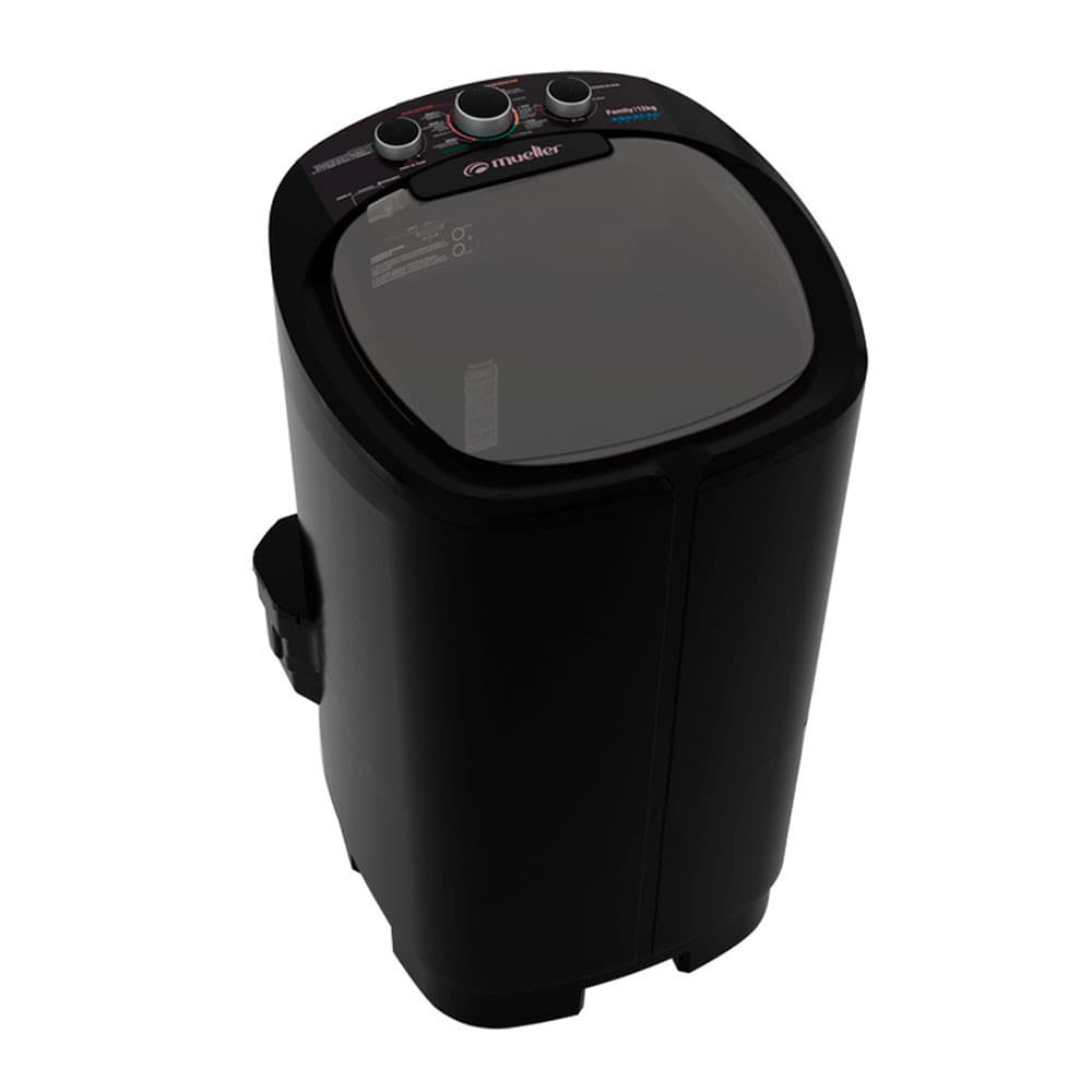 Máquina de lavar Family Aquatec 12Kg semiautomática Mueller, preta e cinza, com porta transparente e controles superiores