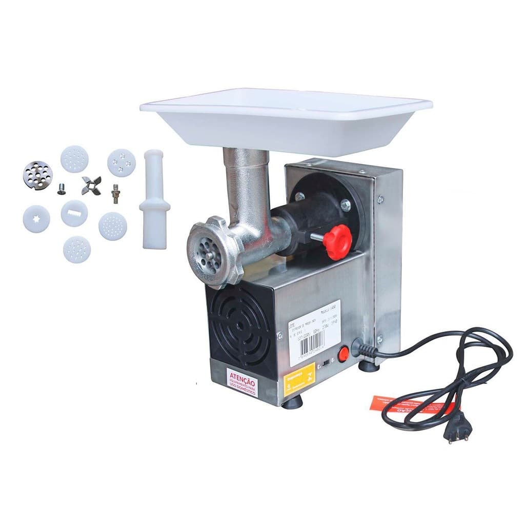 Máquina Moer Moedor De Carne Faz Linguiça Carne Boca 7 Inox 1/3cv Bivolt Bigolar