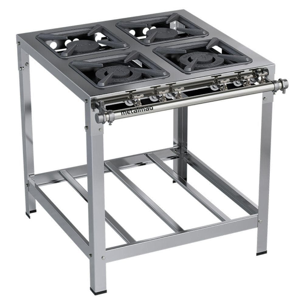 Fogão Industrial Metalmaq 4 Bocas Aço Inox 430 com Base em Prata