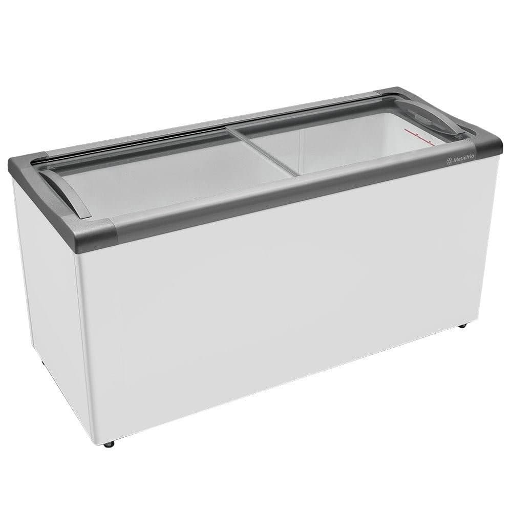 Freezer horizontal branco Metalfrio 491 litros NF55S com porta de vidro deslizante