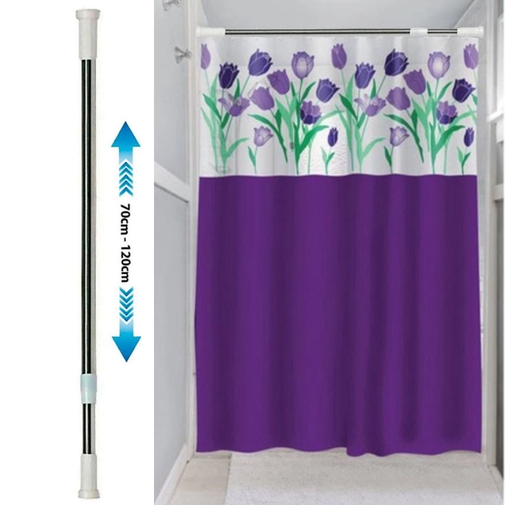 Kit Varão + Cortina para Box Visor Tulipas 1,35x2,00m com Varão Extensível 70-120cm