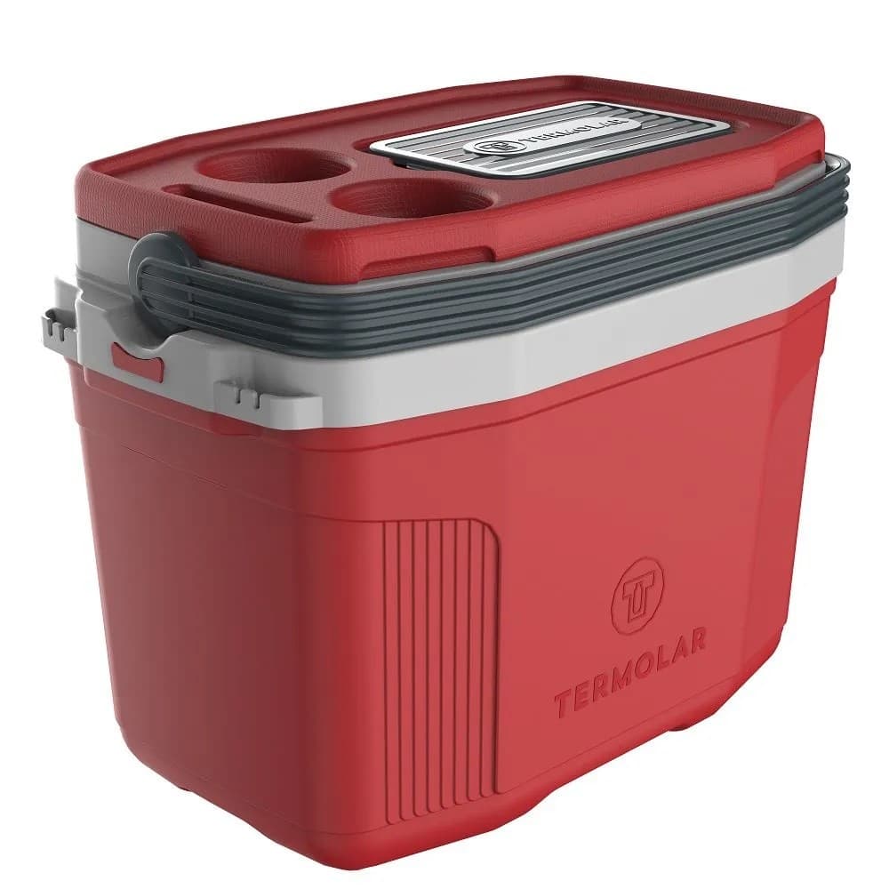 Caixa Térmica Cooler 20 Litros Vermelho Cabe 26 Latas Praia Camping Pesca Termolar