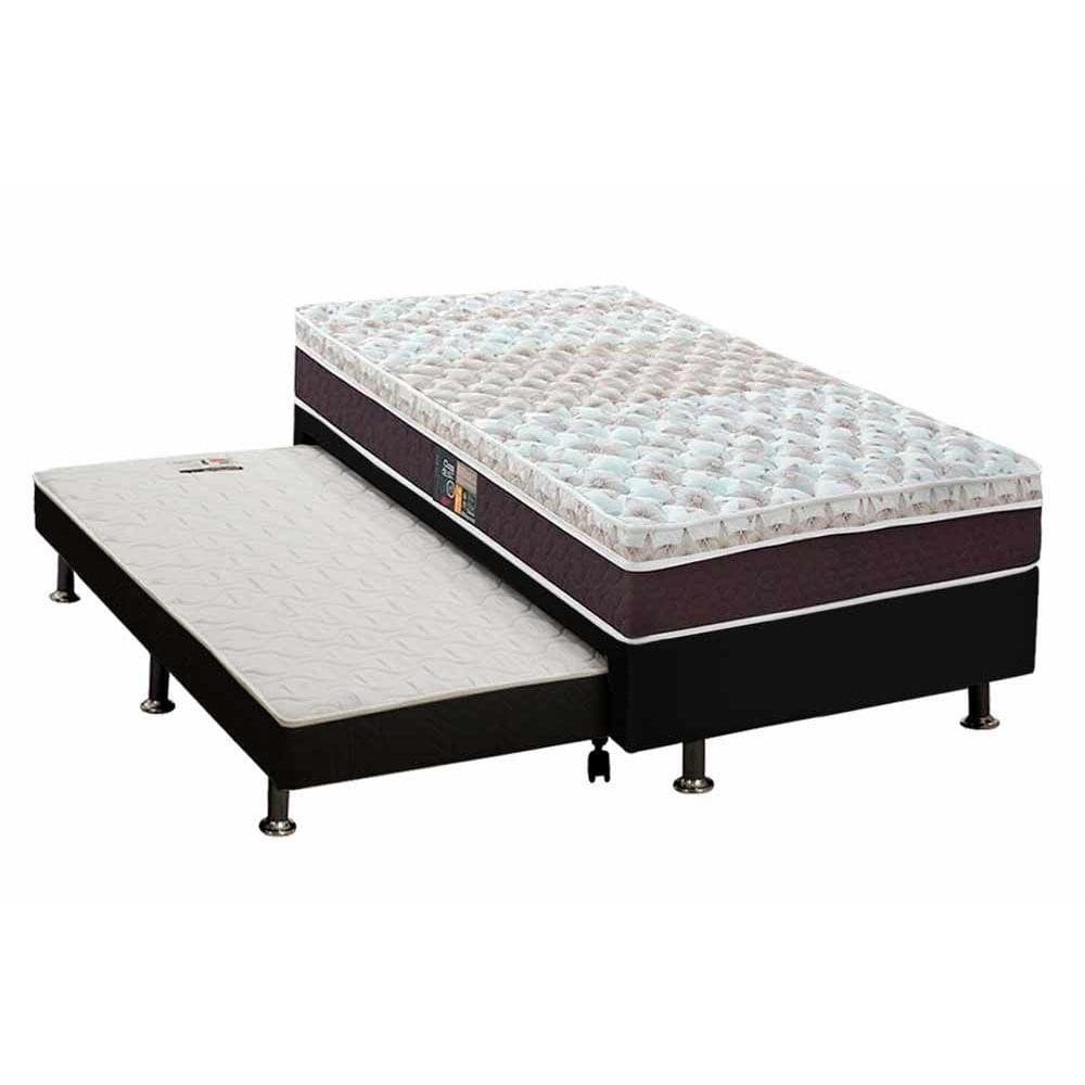 Cama Box c/ Auxiliar Solteiro: Colchão Castor Ensacadas Class Híbrido + Base CRC Courano Black (88x188)