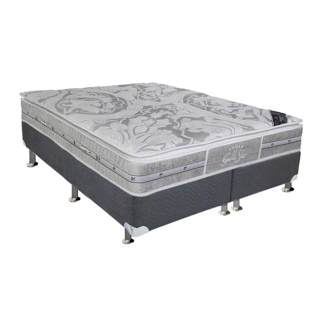 Cama Box Queen com Colchão Molas Ensacadas Castor Super Luxo Látex SLX e Base CRC Suede Gray