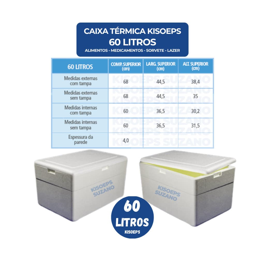 Caixa Térmica Isopor EPS 60 Litros Medicamentos Sorvetes Alimentos Peixe Churrasco Lazer