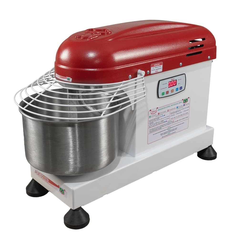 Amassadeira Espiral Maná 5 KG Vermelha e Branca, Quatro Velocidades, Digital, Bivolt Automático, 1200W