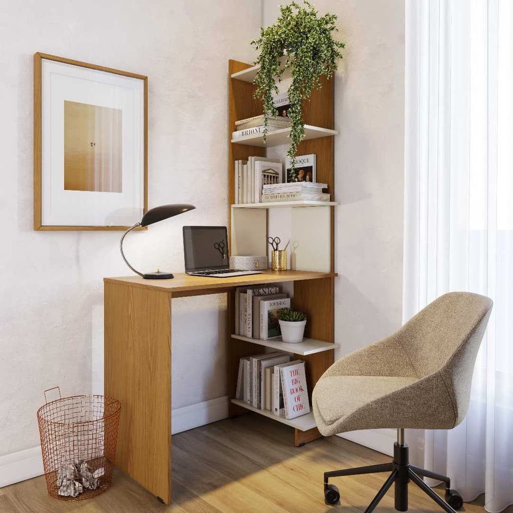 Escrivaninha com Estante Livreiro Eccos Compacta Notebook Madeira Home Office Estudo