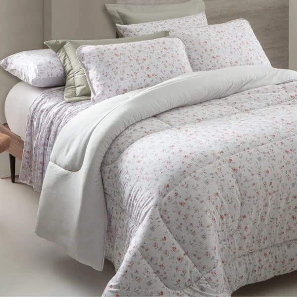 Edredom floral branco e rosa king algodão 100% Kacyumara