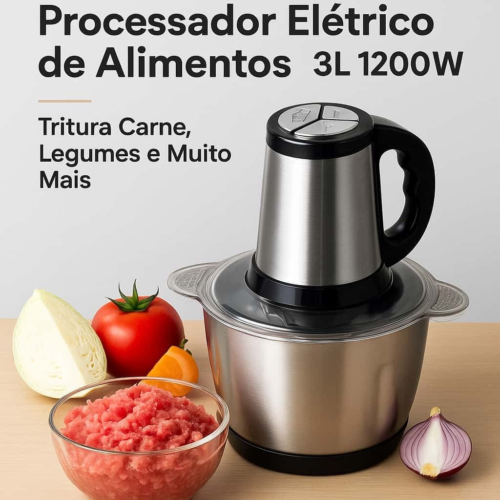 Processador de Alimentos Elétrico 3L 1200W – Tritura Carnes, Legumes e Frutas com Facilidade