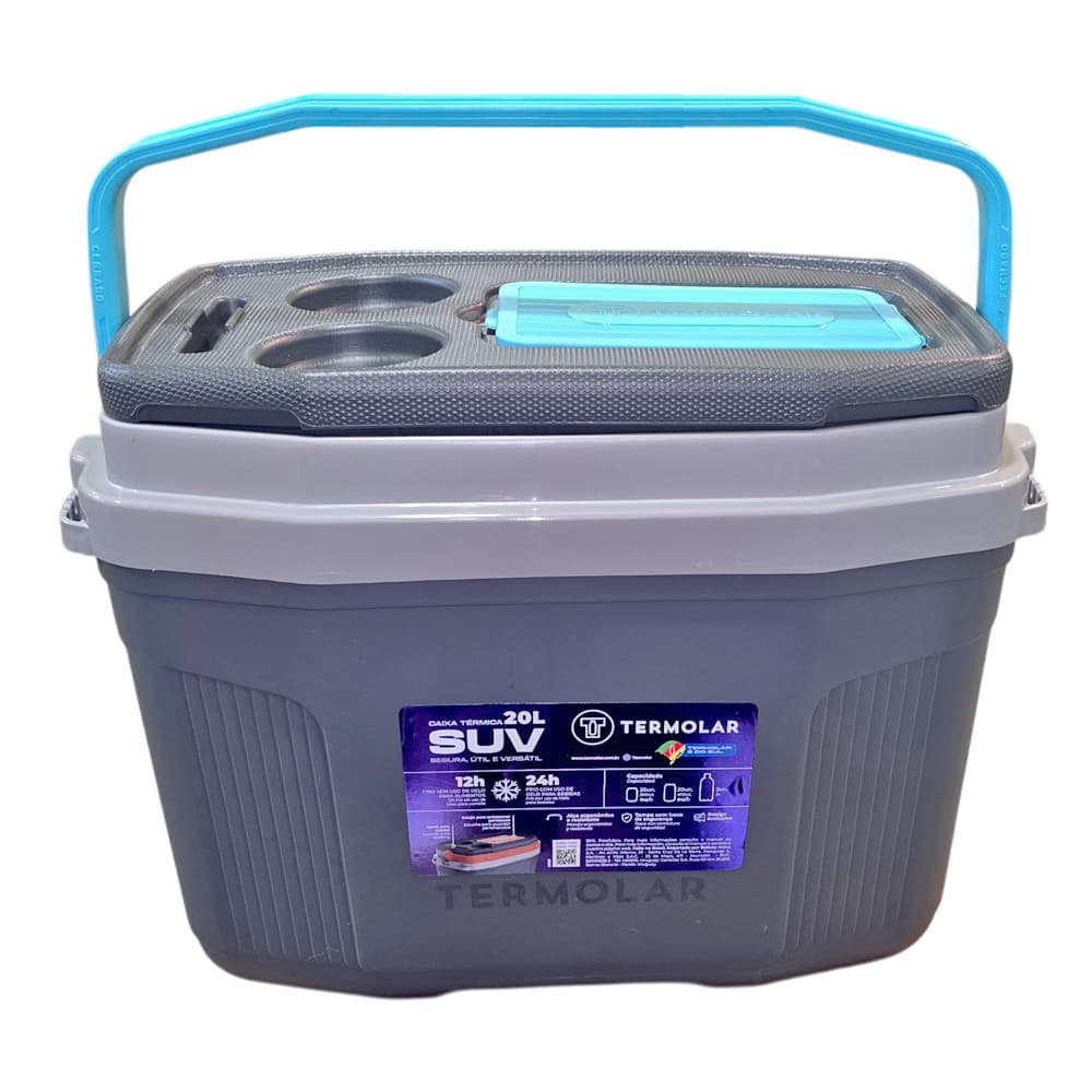 Caixa Cooler Térmico Suv 20 Litros Cinza Plus Cabe Até 26 Latas Pra Praia Camping Termolar