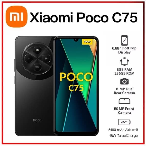 (Novo) Xiaomi Poco C75 Preto 8GB+256GB RAM,6GB+128GBRAM