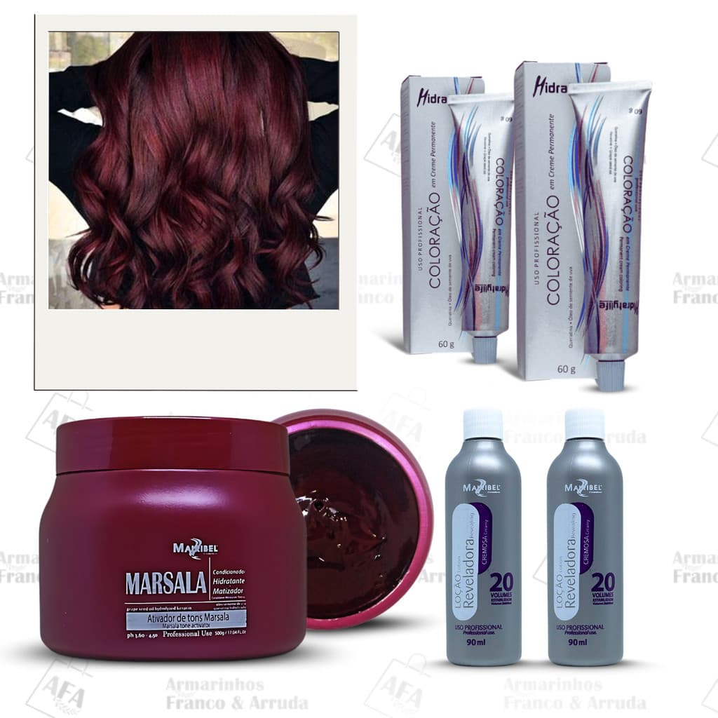 Combo Cabelos Vinho Marsala com Coloração 66.26 + Matizador Marsala 500g + OX 20 vol. Mairibel