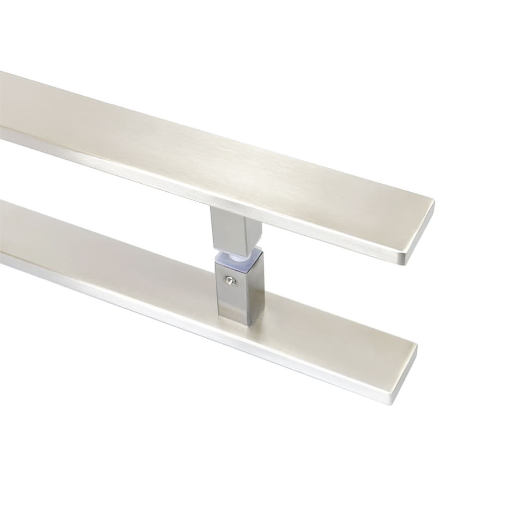 Puxador de porta duplo em aço inox escovado, 120cm, modelo flat, com acabamento brilhante