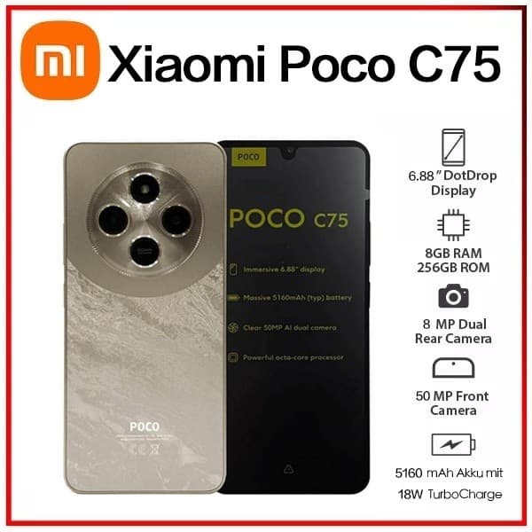 (Novo) Xiaomi Poco C75 Dourado 8GB+256GB RAM,6GB+128GB/RAM