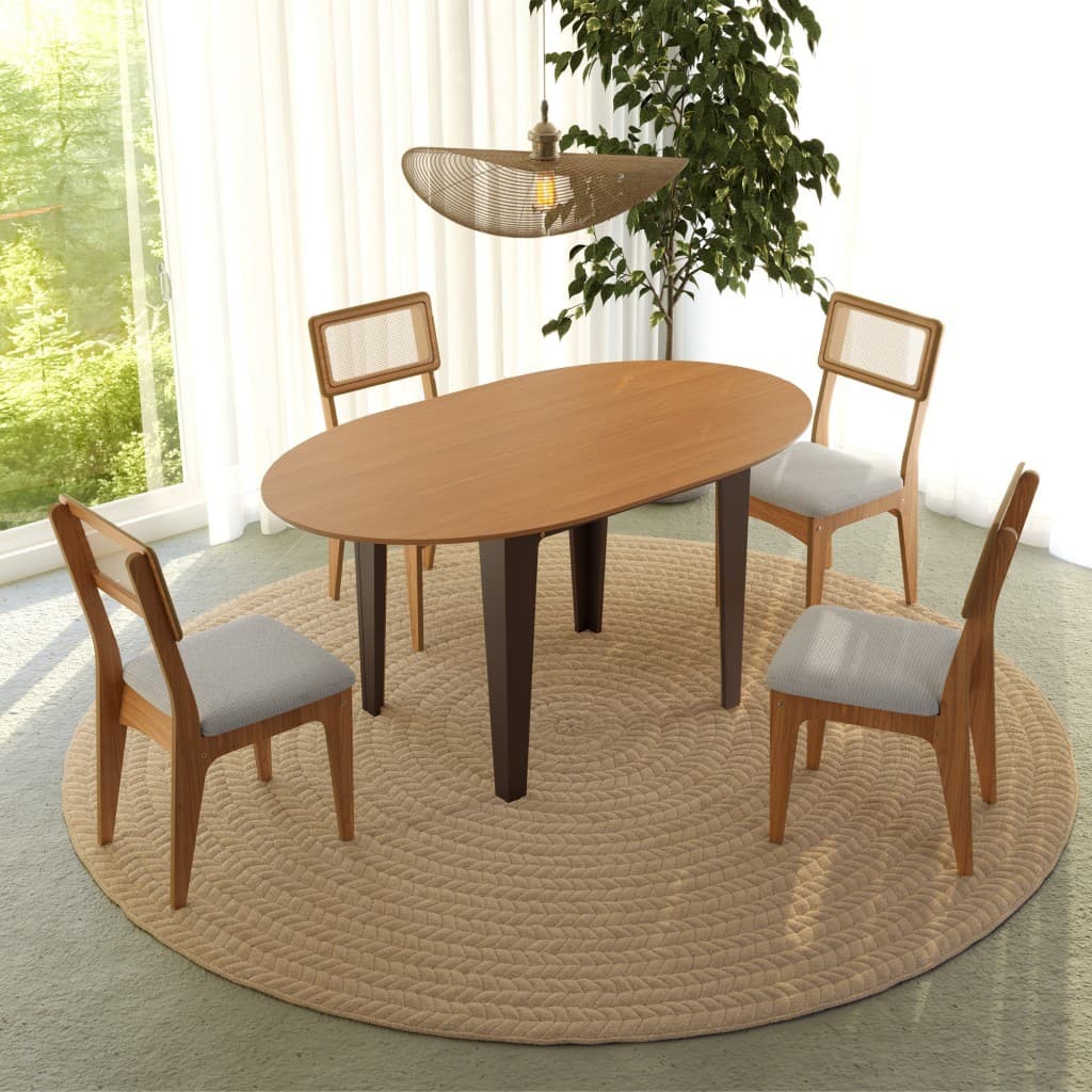 Conjunto de mesa extensível e cadeiras rústicas com acabamento Freijó e Preto Fosco