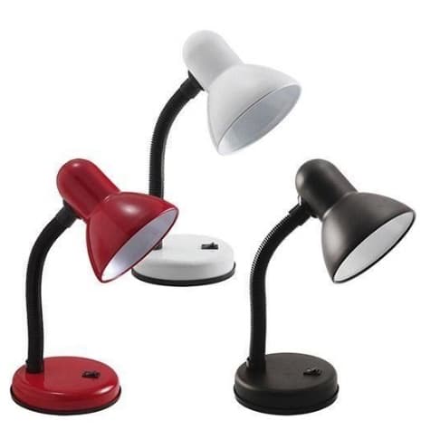 Luminárias de mesa com base flexível e articulável, vermelha, branca e preta