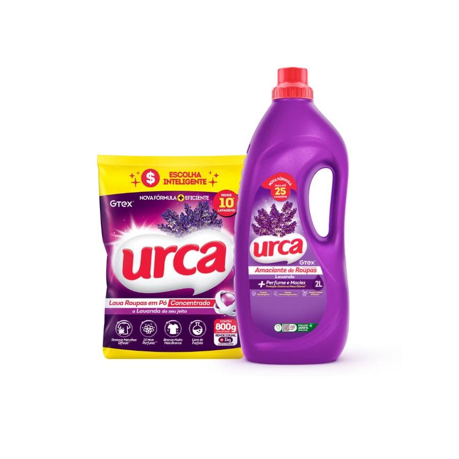 Kit Urca Lavanda 1 Lava Roupas Pó Concentrado 800G + 1 Amaciante Diluído 2L