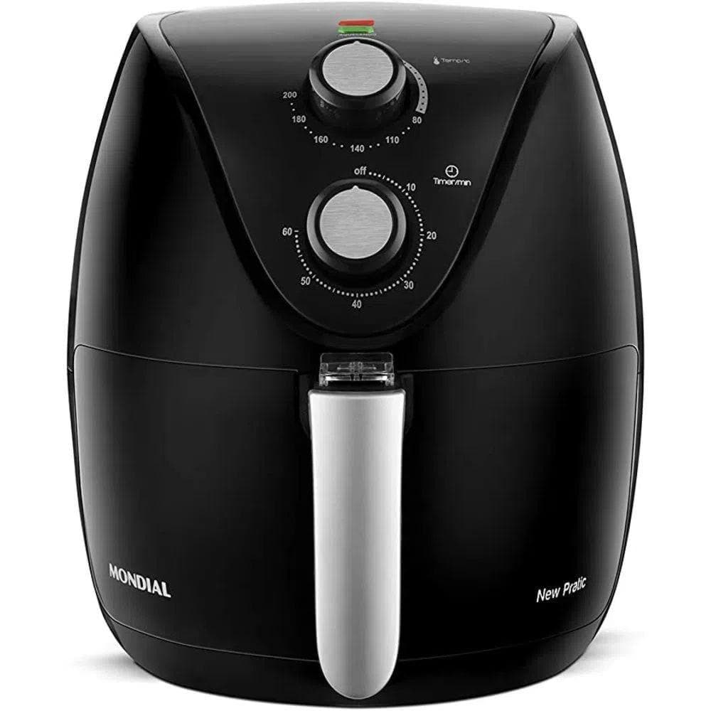 Fritadeira Elétrica New Pratic 3,5 Litros AF-31 220V Mondial, cor preta, com controles e display digital visíveis.