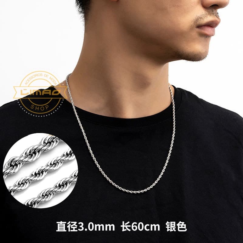 Colar Corrente cordão trançado    feminino /masculino  60cm Premium / Qualidade Le Bijoux Colar Cordão Corrente Aço Inox