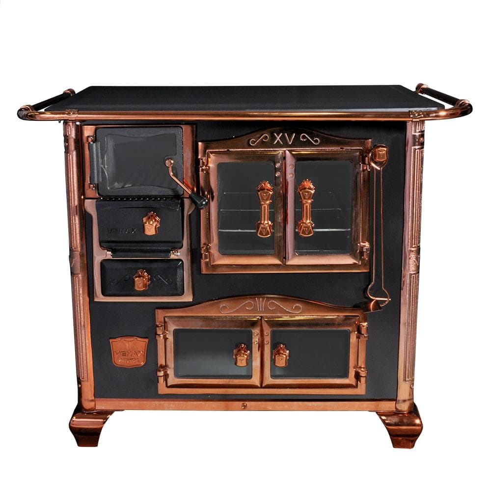 Fogao a lenha Venax n°1 Princess Preto Rose Gold com acabamento em cobre e emblema
