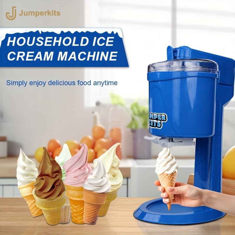 Sorveteira de alta capacidade azul para sorvete e milkshakes, 220V, 20W, cones prontos em cores variadas.