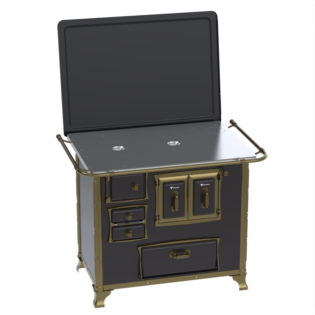 Fogao a lenha Venax n 2 Renaissance chapa de aluminio preto com detalhes dourados