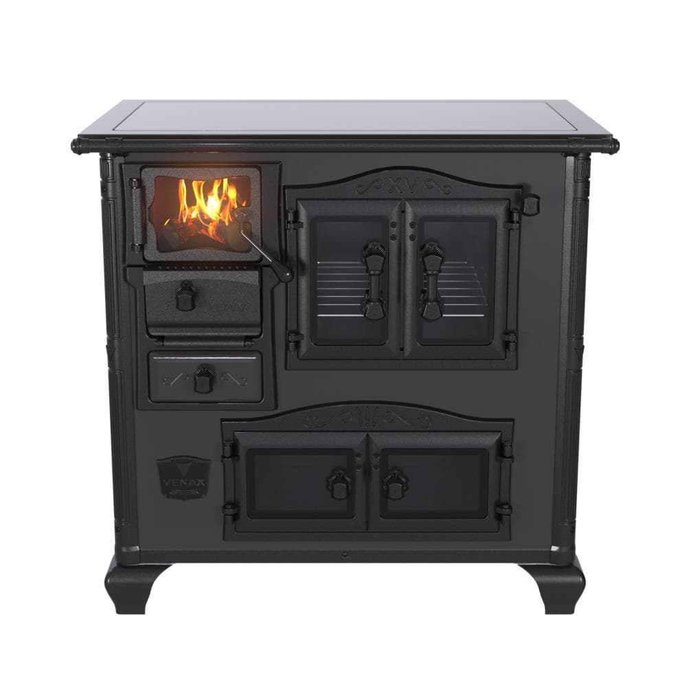 Fogao a lenha Venax n. 1 Princess Premium Preto Onix com braseiro aceso