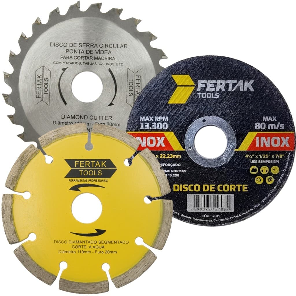 Disco de serra circular para madeira, disco diamantado segmentado e disco de corte metal Fertak Tools