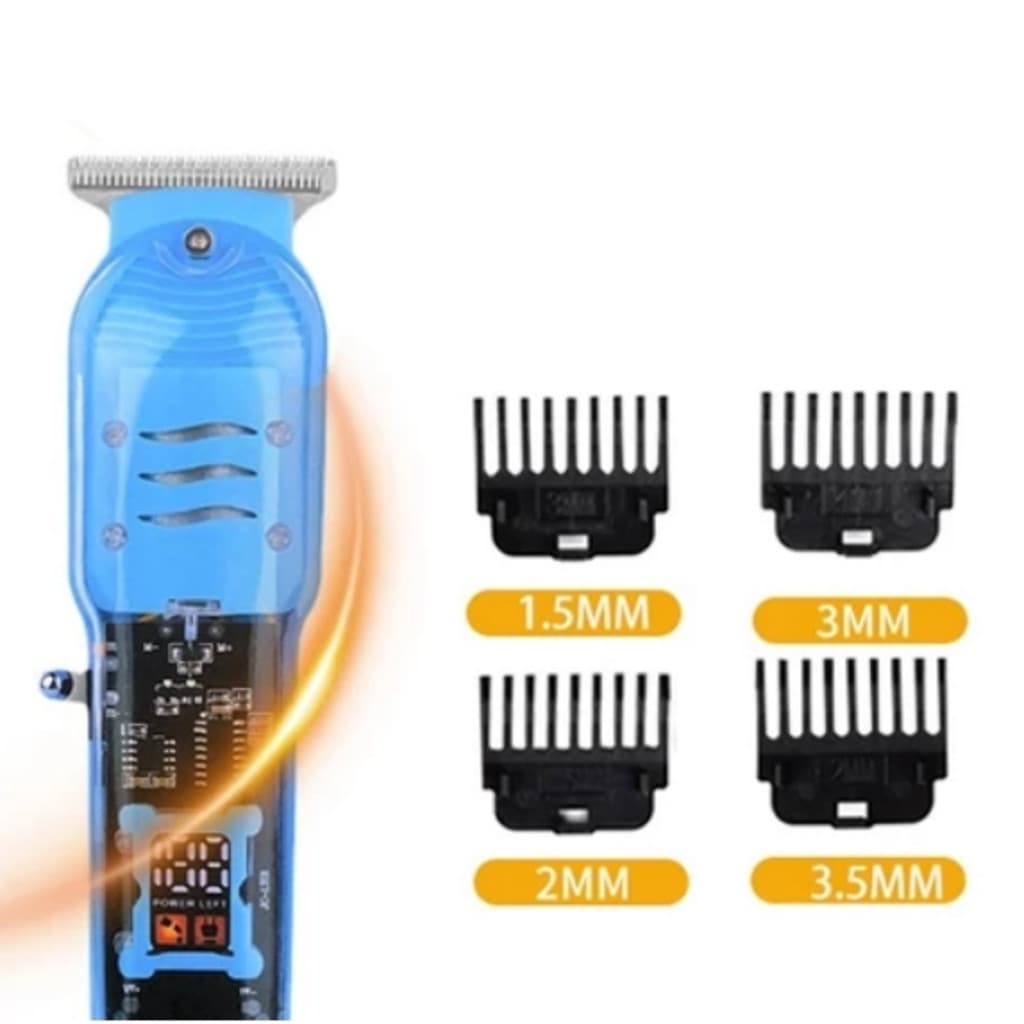 Máquina de Cortar Cabelo Profissional com LCD Smart Barbeador Elétrico Sem Fio e Design Transparente