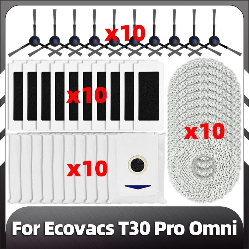 Kit de substituição para aspirador Ecovacs T30 Pro Omni com filtros HEPA, mop e sacos de pó