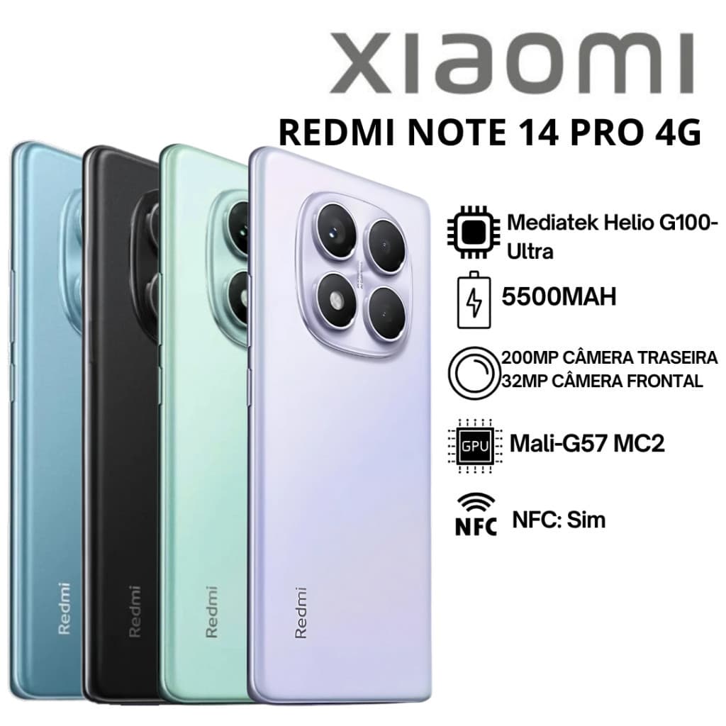 Celular Xiaomi Redmi Note 14 Pro 4G 256gb / 512gb Versão Global (COM CAPINHA E PELÍCULA DE CORTESIA)