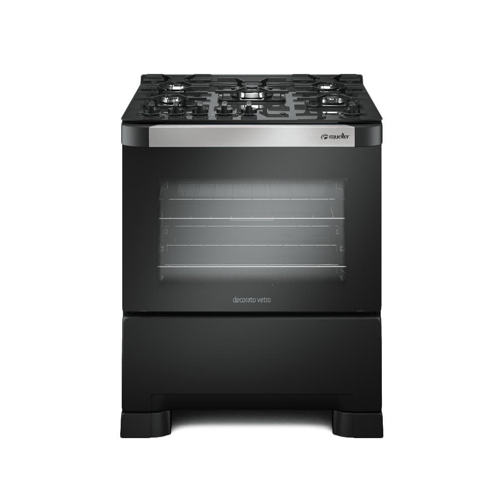 Fogão 5 Bocas Mueller Decorato Vetro G3 Preto com acabamento em vidro e metal