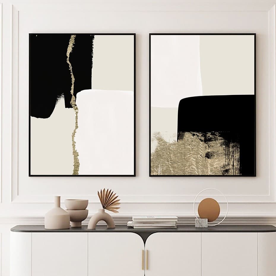 Quadros decorativos abstratos minimalistas 40x60 preto e ouro