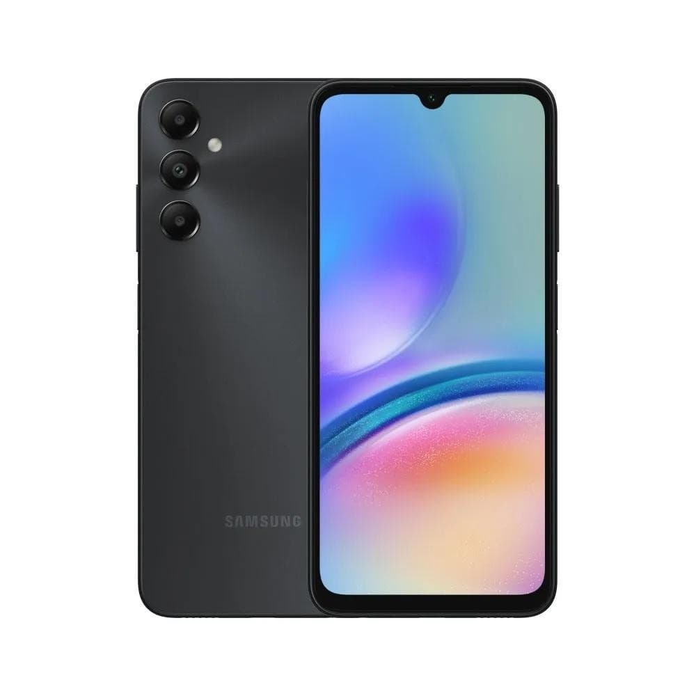 Smartphone Samsung Galaxy A05s preto com tela colorida e câmera tripla