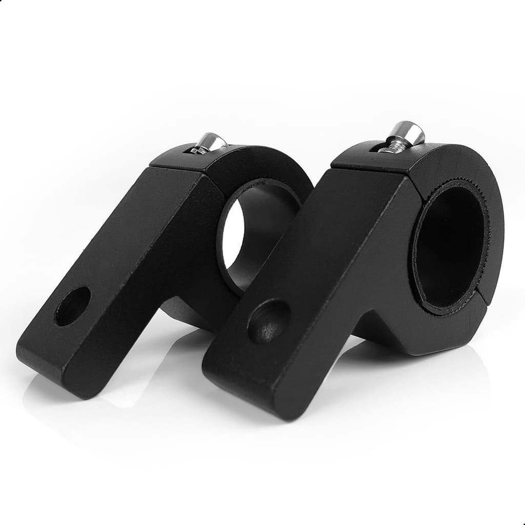 Suportes de farol de milha para motocicleta em metal preto, ângulo frontal