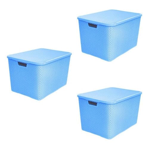 Kit 3 Caixas Organizadoras Rattan 70 Litros Grande Com Tampa Premium Organizador Multiuso