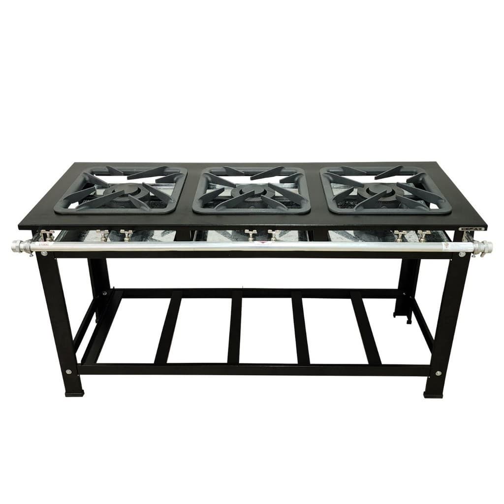 Fogão industrial com quatro bocas duplas preto