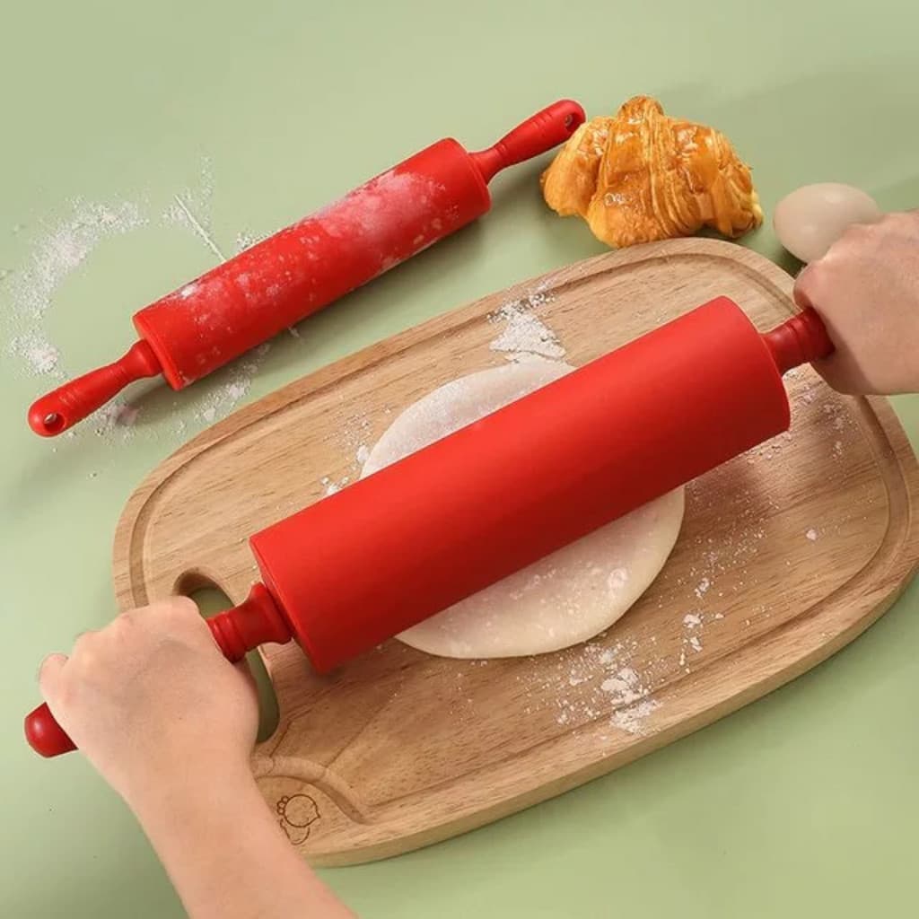 Rolo Silicone Vermelho Abridor De Massa 46cm Antiaderente Pizza Macarrão Pão Prime Chef