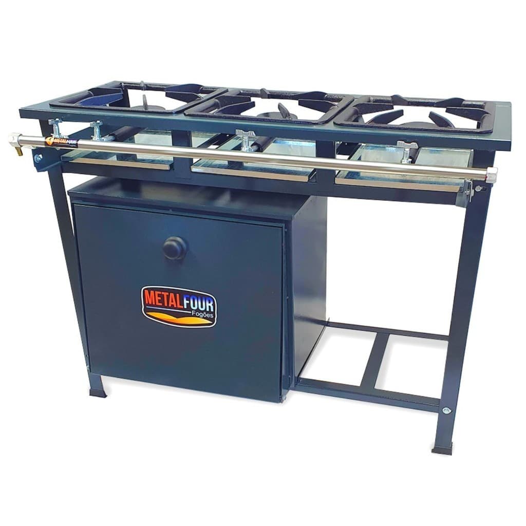 Fogão Industrial 3 Bocas com Forno 66L de Piso - Azul Escuro