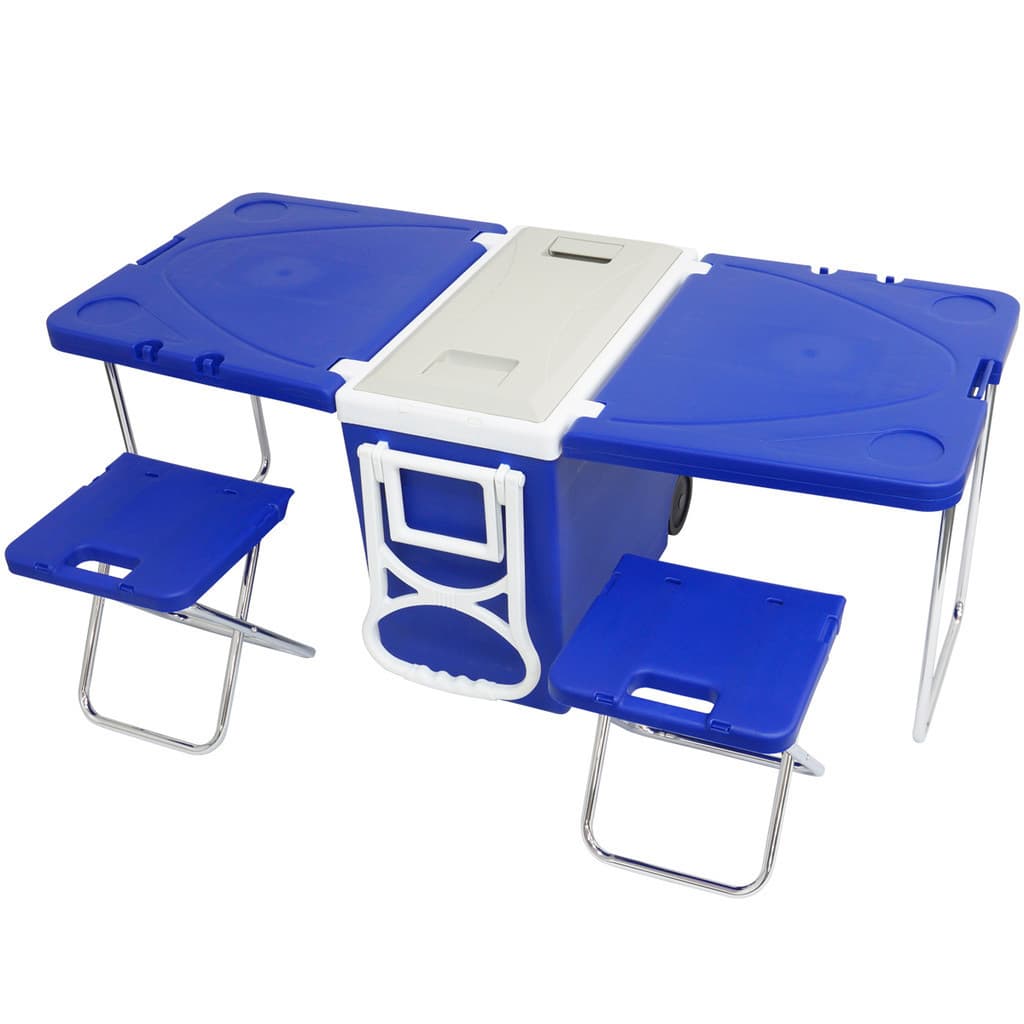 Mesa térmica 3 em 1 com cadeiras e cooler Importway azul e branco 28L