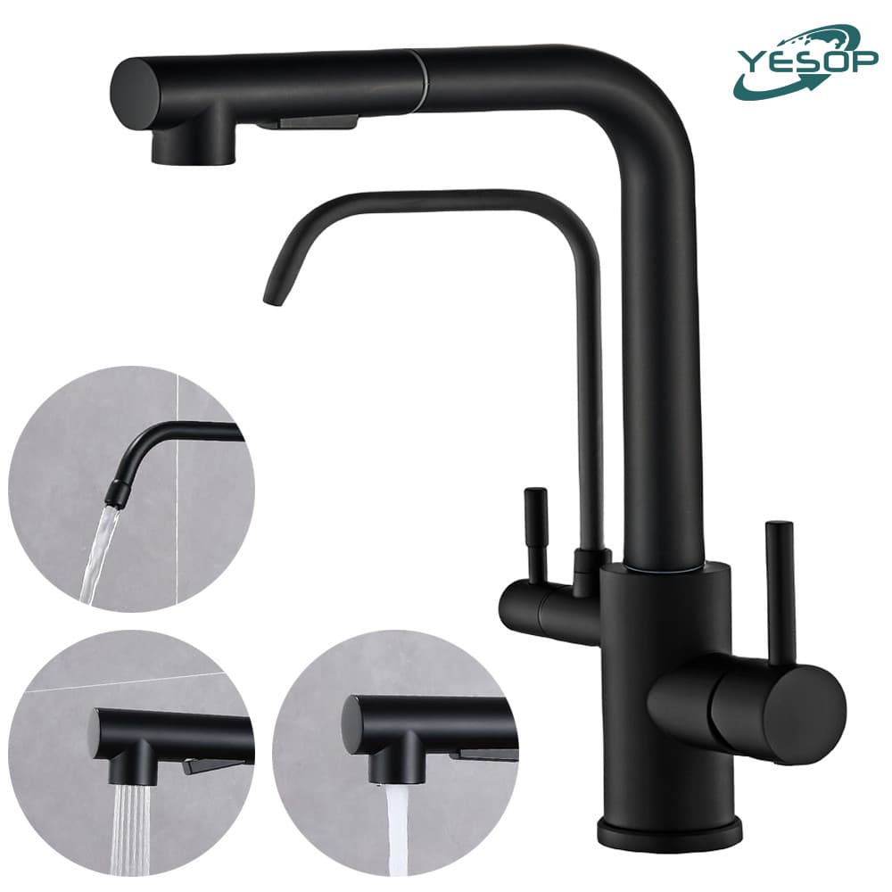 Torneira Cozinha Gourmet Para Filtros Com Bica Extensível Cor Preta/Prateado/Dourada Yesop