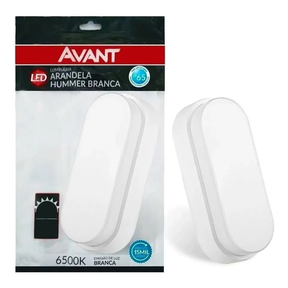 Embalagem da luminária arandela LED Avant 5W, branca, 6500K, IP65.