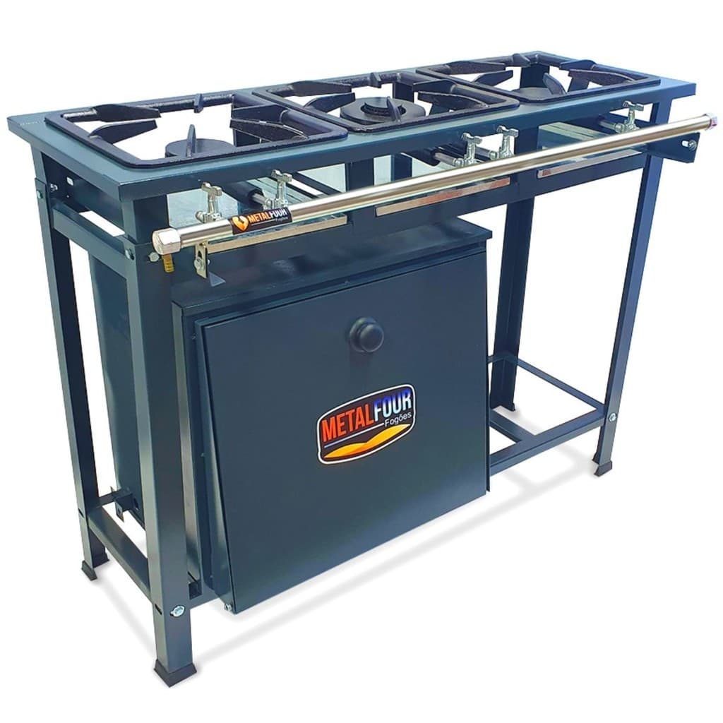 Fogão Industrial 3 Bocas 2QS 1QD Baixa Pressão P7 com Forno 66L de Piso - Metal Four