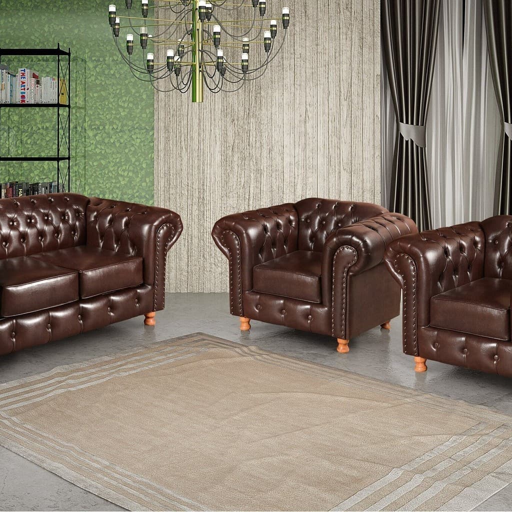 Conjunto de Sofá Luís Xv Lugares + 2 Poltronas Chesterfield Capitonê Marrom Café Café